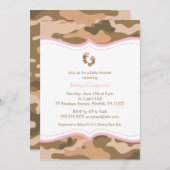 茶色とピンクのカモフラージュ ベビーシャワー招待状 招待状 (正面/裏面)