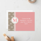 茶色とピンクのドットとストライプカスタム文房具 ノートカード (正面/裏面インサイチュ)