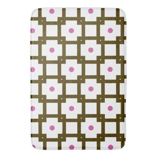 茶色とピンク市松模様にの点 バスマット (正面縦)