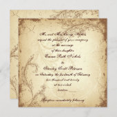 茶色とベージュのスクロールリーフ ヴィンテージ結婚式 招待状 (正面/裏面)