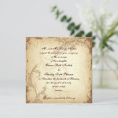 茶色とベージュのスクロール葉のヴィンテージ結婚式 招待状 (スタンド正面)