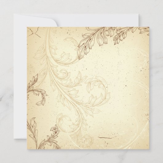 茶色とベージュのスクロール葉のヴィンテージ結婚式 招待状 (裏面)