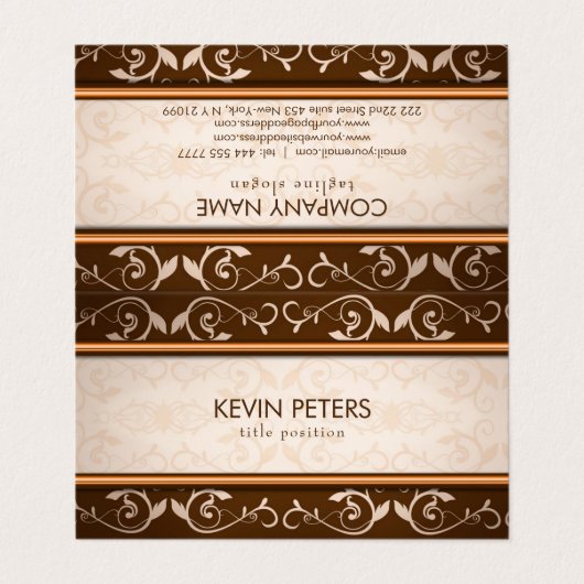 茶色とベージュのダマスク模様 名刺 (外部フラット)