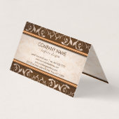 茶色とベージュのダマスク模様 名刺 (裏面)