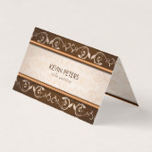 茶色とベージュのダマスク模様 名刺 (正面)