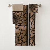 茶色とベージュの抽象芸術花浴用タオルセット バスタオルセット (インサイチュ)