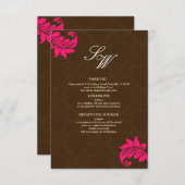茶色とホットピンクダマスクの結婚式囲いカード 招待状 (正面/裏面)