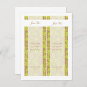 茶色とライムグリーンダマスクの日救付けブックマーク 案内ポストカード (正面/裏面)