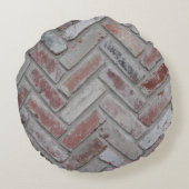 茶色と灰色のコンクリートレンガ壁 ラウンドクッション (裏面)