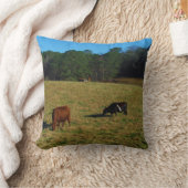 茶色と白と黒のロングホーンのステア クッション (ブランケット)