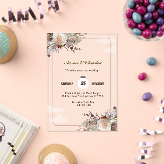 茶色と白のア素朴クリル結婚式招待状 アクリル招待状