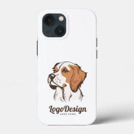 茶色と白のイラストの犬のロゴ iPhone 13 MINIケース