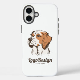 茶色と白のイラストの犬のロゴ iPhone 16 PLUSケース