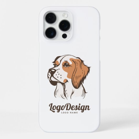 茶色と白のイラストの犬のロゴ iPhoneケース (裏面)