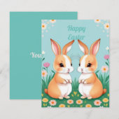 茶色と白のウサギ 2 匹 ノートカード (正面/裏面)