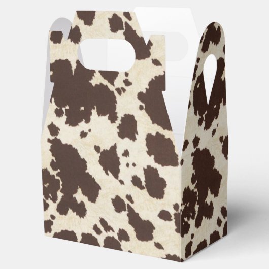 茶色と白のカウプリント切り妻スタイルボックス フェイバーボックス (オープン)