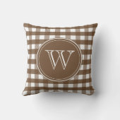 茶色と白のギンガムモノグラム クッション (裏面)