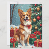 茶色と白のクリスマス犬 フラットグリーティングカード カード (正面)