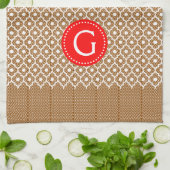 茶色と白のクローバー赤アクセント キッチンタオル (折り畳み)