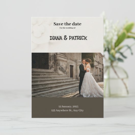 茶色と白のシンプルなお知らせを保存して 招待状 (スタンド正面)