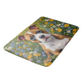 茶色と白のスタッフォードシャーブルテリアの子犬 バスマット (アングル)