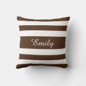 茶色と白のストライプがスローであなたの名前をパターン クッション (裏面)