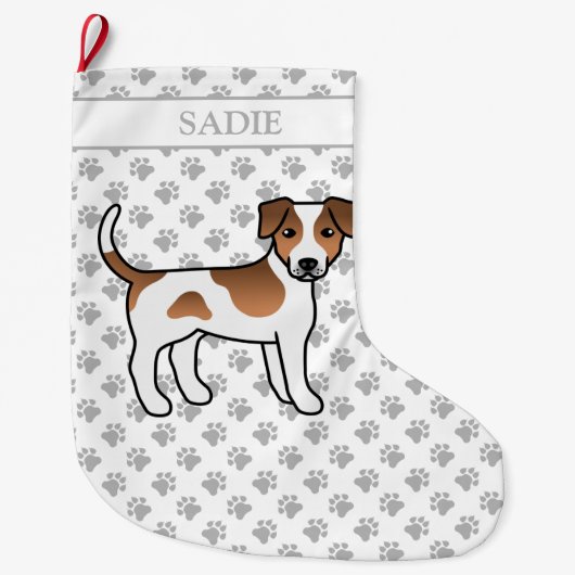 茶色と白のデンマークスウェーデン牧羊犬と名前 ラージクリスマスストッキング (正面)