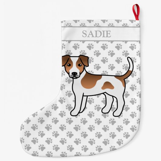 茶色と白のデンマーク語 – スウェーデンの農犬と名前 ラージクリスマスストッキング (裏面)