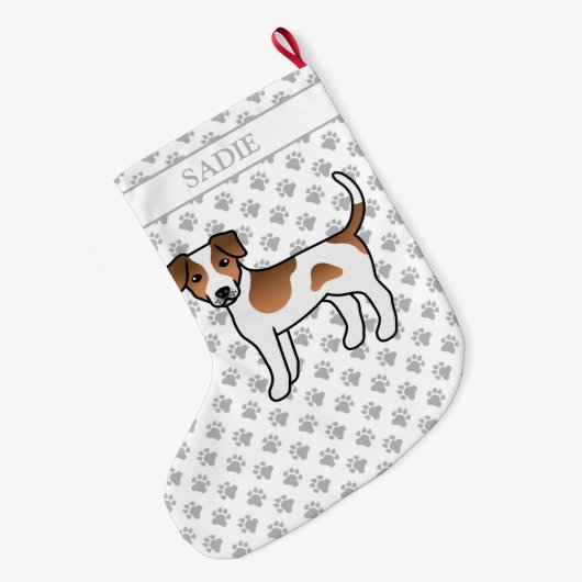 茶色と白のデンマーク語 – スウェーデンの農犬と名前 ラージクリスマスストッキング (裏面 (吊り時))