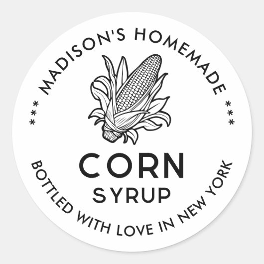 茶色と白のトウモロコシシロップととうもろこし缶ラベル ラウンドシール (正面)