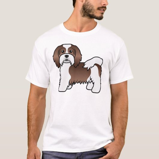 茶色と白のハバニーズ かわいいキャラクター犬 Tシャツ (正面)