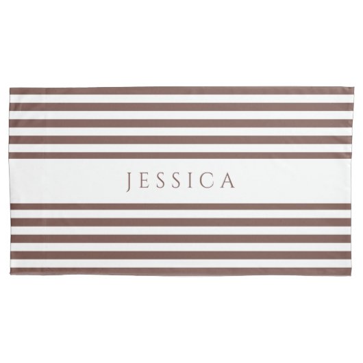 茶色と白のパタストライプのーン名ピローケース 枕カバー (正面)