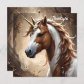 茶色と白のファンタジー・ユニコーンの囁き サンキューカード (正面/裏面)