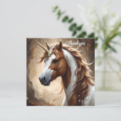 茶色と白のファンタジー・ユニコーンの囁き サンキューカード (スタンド正面)