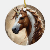 茶色と白のファンタジー・ユニコーンの囁き セラミックオーナメント (正面)