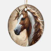茶色と白のファンタジー・ユニコーンの囁き セラミックオーナメント (左)