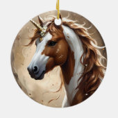 茶色と白のファンタジー・ユニコーンの囁き セラミックオーナメント (裏面)