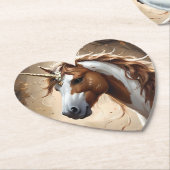 茶色と白のファンタジー・ユニコーンの囁き ペーパーコースター (アングル)