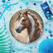 茶色と白のファンタジー・ユニコーンの囁き ペーパープレート (パーティー)