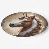 茶色と白のファンタジー・ユニコーンの囁き ペーパープレート (アングル)