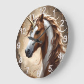茶色と白のファンタジー・ユニコーンの囁き ラージ壁時計 (傾斜)