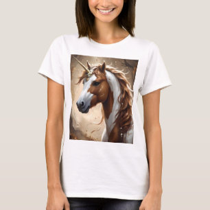茶色と白のファンタジー・ユニコーンの囁き Tシャツ