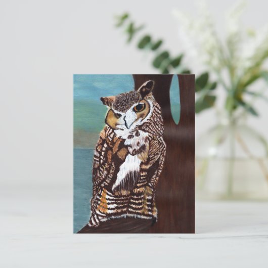 茶色と白のフクロウのはがき ポストカード (スタンド正面)
