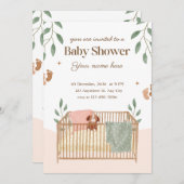 茶色と白のフローラバベイシャワー招待状 招待状 (正面/裏面)