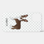 茶色と白のボストンテリアのキャラクターデザインの犬+名前 Case-Mate iPhoneケース (裏面 (横))