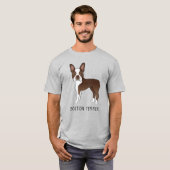 茶色と白のボストンテリア犬とテキスト Tシャツ (正面フル)
