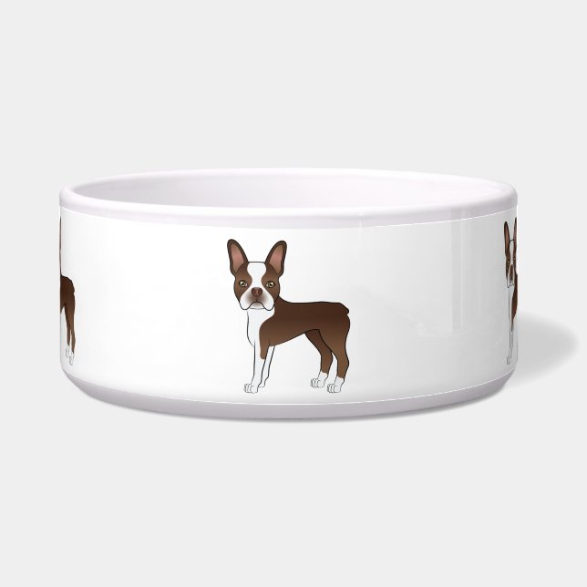 茶色と白のボストンテリア かわいいキャラクター 犬 ボウル (正面)