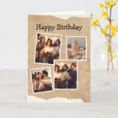 茶色と白のミニマル誕生日フォトコラージュ カード (黄色い花)
