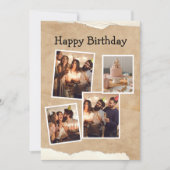 茶色と白のミニマル誕生日フォトコラージュ 招待状 (正面)