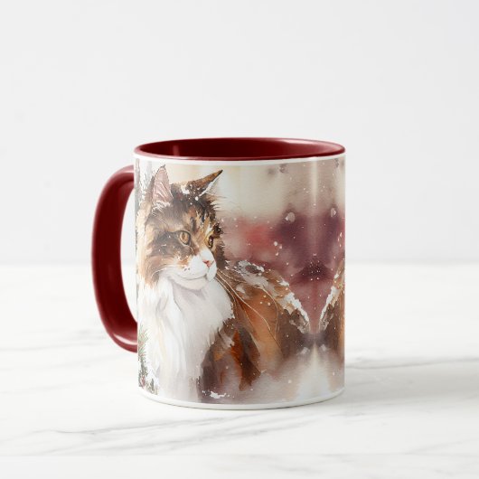 茶色と白のメインのクーンタブビーキャットコーヒーマグ マグカップ (正面左)